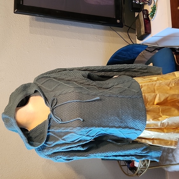 AQ Sport Teal Cable Knit Hooded Sweater NWT Sz. M - Picture 1 of 7